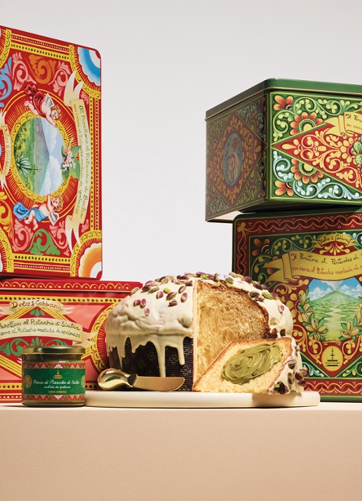 Dolce & Gabbana Fiasconaro panettone met smeerbare pistachecrème, omhuld met witte chocolade en pistachenoten in bewaarblik 1 kg - achterkant 3 undefined