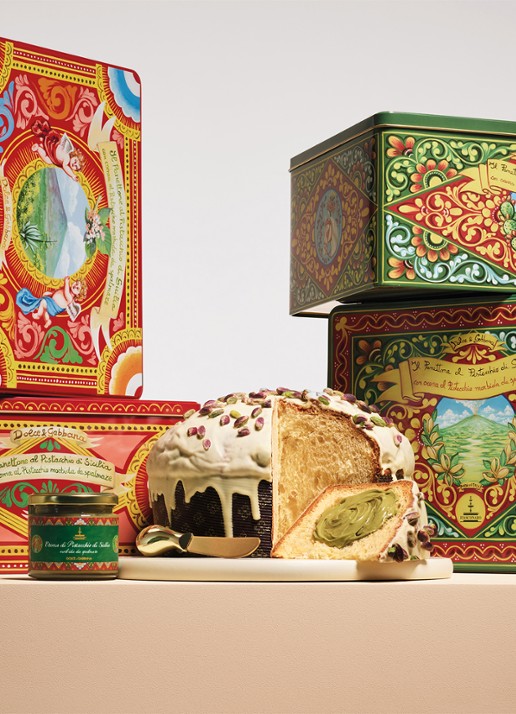 Dolce & Gabbana Fiasconaro panettone met smeerbare pistachecrème, omhuld met witte chocolade en pistachenoten in bewaarblik 600 gram - achterkant 3 undefined