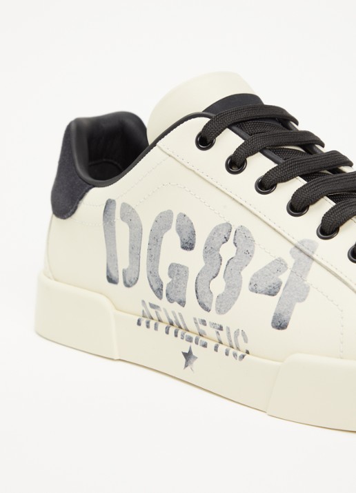 Dolce & Gabbana Portofino sneaker van kalfsleer met logo - detail 7 creme