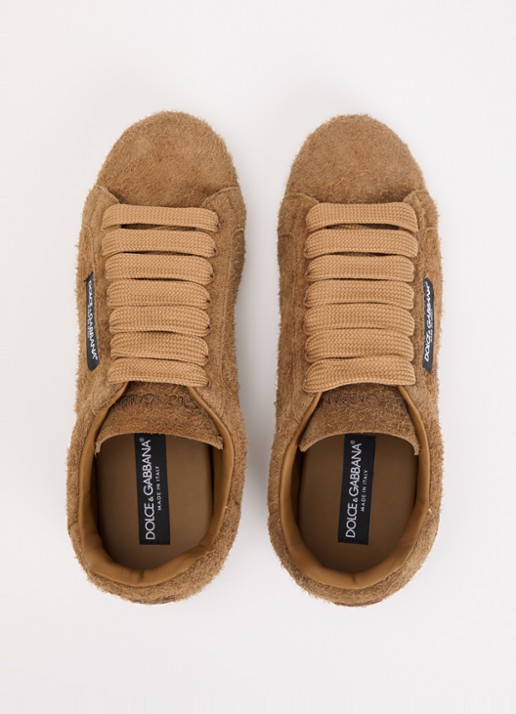 Dolce & Gabbana Portofino sneaker van kalfssuède met logo - detail 2 camel