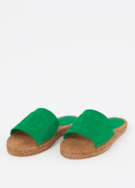 Dolce & Gabbana Vitello slipper van leer met logo - detail groen