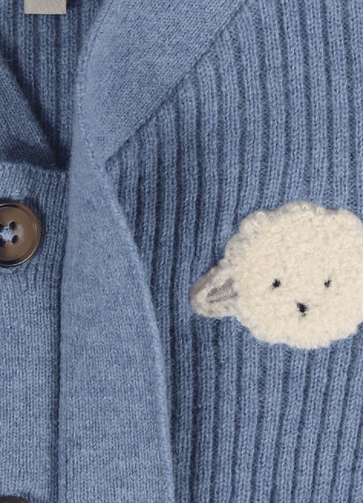 Donsje Amsterdam Fennie ribgebreid vest met borduring - detail 4 blauw