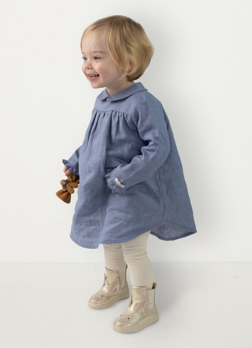 Donsje Amsterdam Hazie jurk in linnen blend - voorkant 3 royalblauw