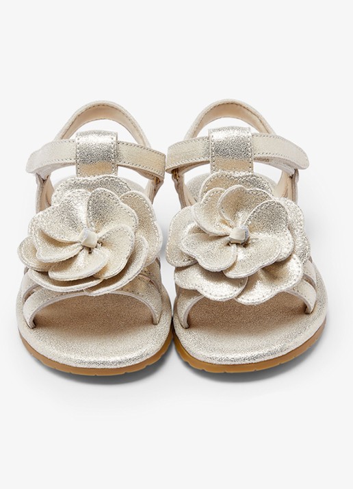 Donsje Amsterdam Iles Fields Buttercup sandaal van leer met applicatie - voorkant 4 zilver