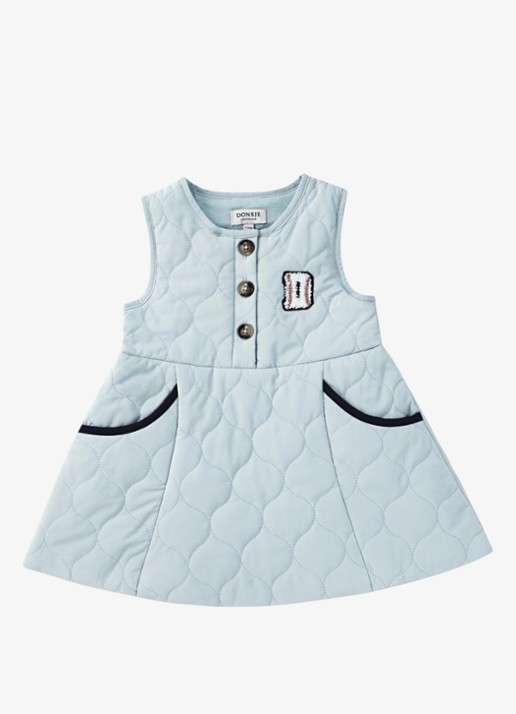 Donsje Amsterdam Ilsa jurk met quilt patroon - voorkant 7 lichtblauw