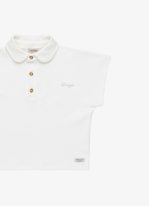 Donsje Amsterdam Ivelle polo met ribstructuur - detail 7 gebroken wit