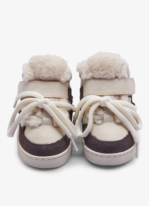 Donsje Amsterdam Kicco sneakers met bont - voorkant 2 donkerbruin