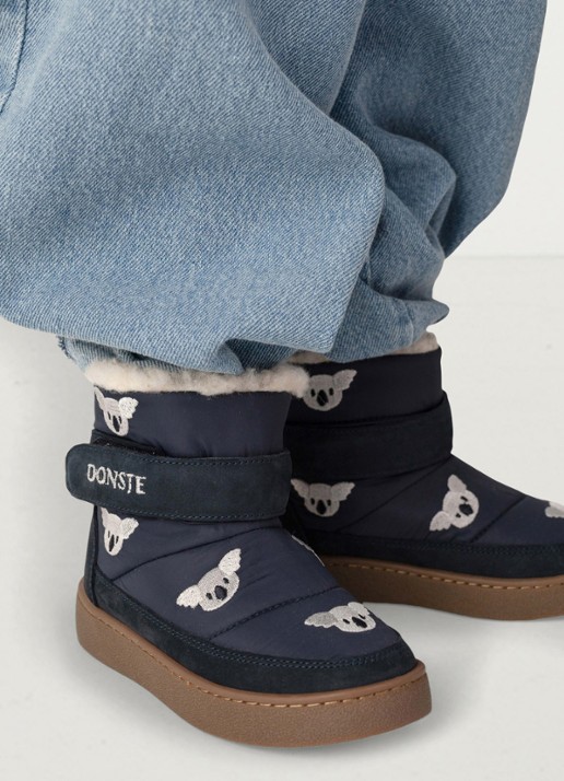 Donsje Amsterdam Kitto snowboot met borduring - voorkant 2 donkerblauw