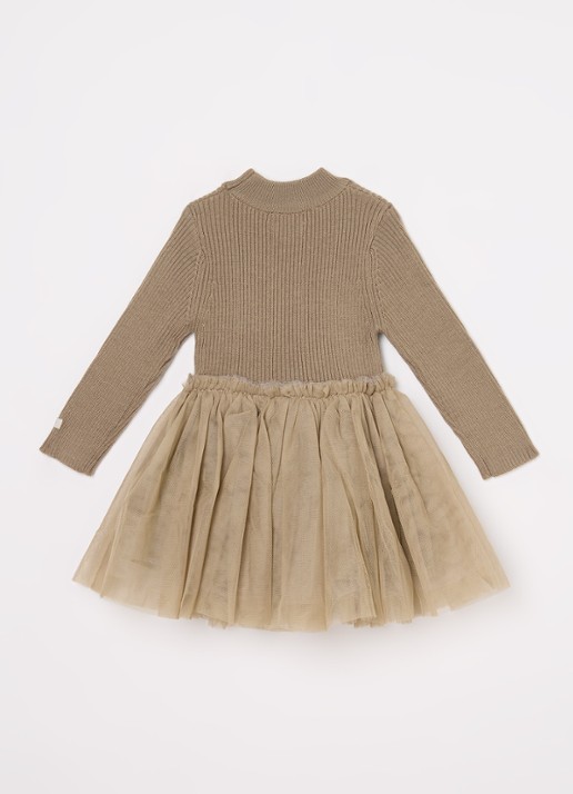 Donsje Amsterdam Lotus jurk met details van mesh - achterkant khaki