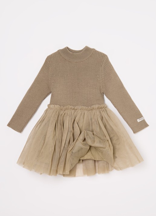 Donsje Amsterdam Lotus jurk met details van mesh - voorkant 3 khaki