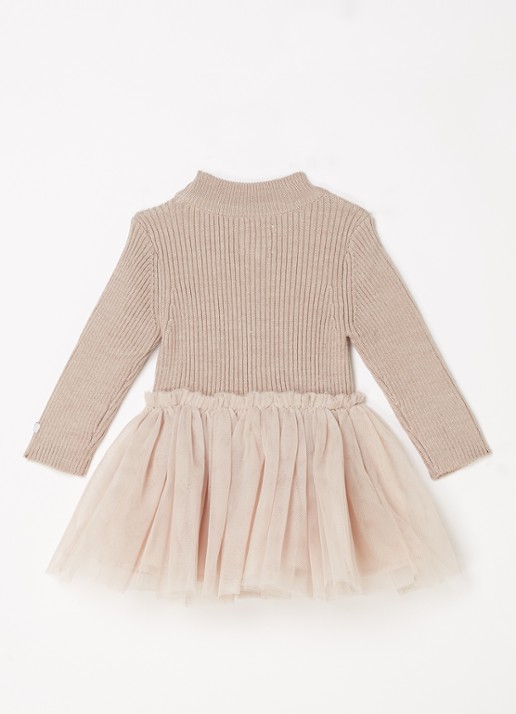 Donsje Amsterdam Lotus jurk met details van mesh - achterkant 3 beige