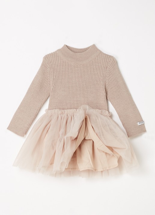 Donsje Amsterdam Lotus jurk met details van mesh - detail 4 beige