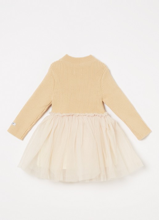 Donsje Amsterdam Lotus jurk met details van mesh - achterkant 4 vanillegeel