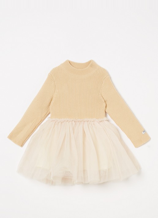 Donsje Amsterdam Lotus jurk met details van mesh - voorkant vanillegeel