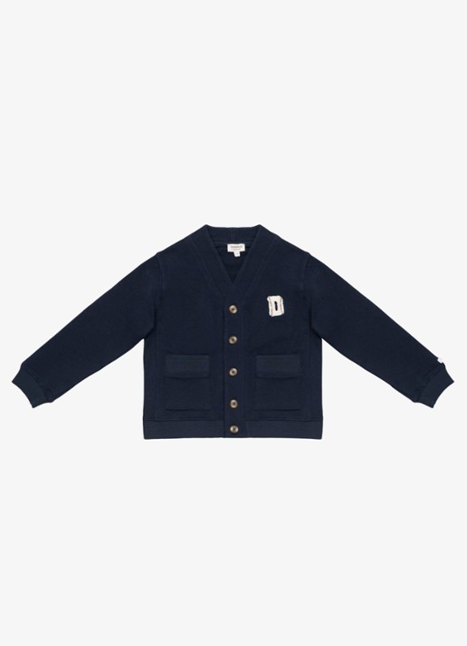 Donsje Amsterdam Maukie fijngebreide vest met klepzakken - voorkant 7 donkerblauw