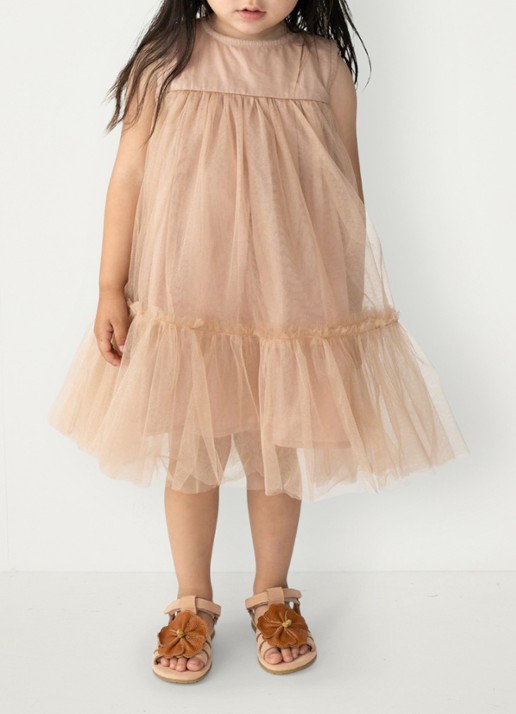 Donsje Amsterdam Negina jurk met tule - voorkant 6 beige
