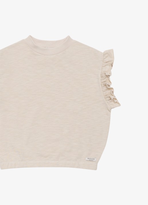 Donsje Amsterdam Nuriel top met ruches - detail 4 zand
