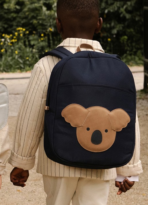 Donsje Amsterdam Pibbe Koala rugzak met leren details - voorkant 3 donkerblauw