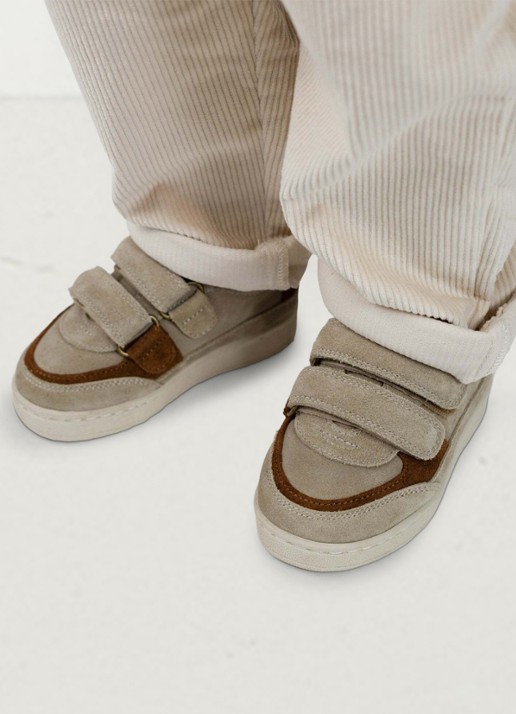 Donsje Amsterdam Pinou  Bear sneaker van leer  - voorkant 2 taupe
