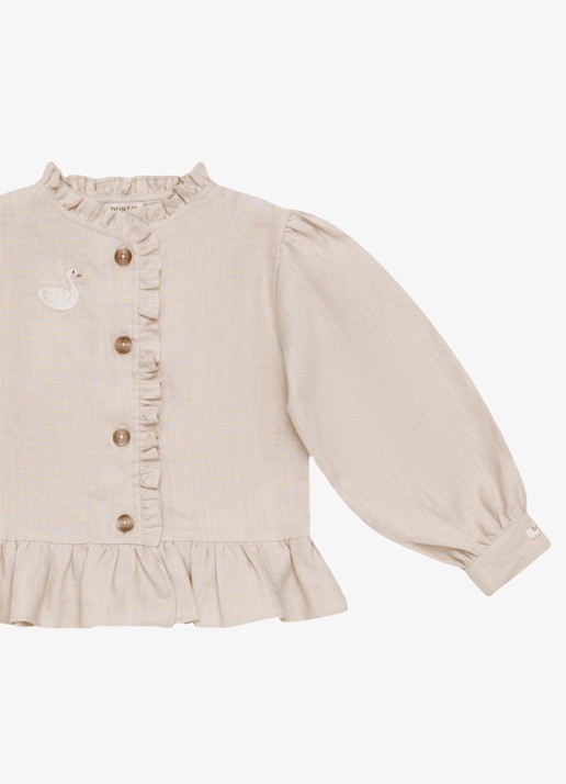 Donsje Amsterdam Siles blouse met borduring in llinnenblend - detail beige