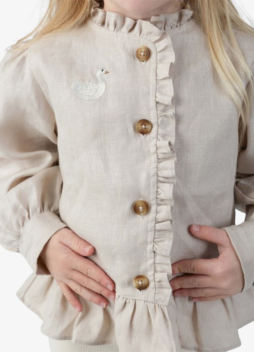 Donsje Amsterdam Siles blouse met borduring in llinnenblend - voorkant 4 beige