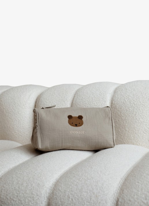 Donsje Amsterdam Tebbe Washbag | Bear - voorkant 3 taupe
