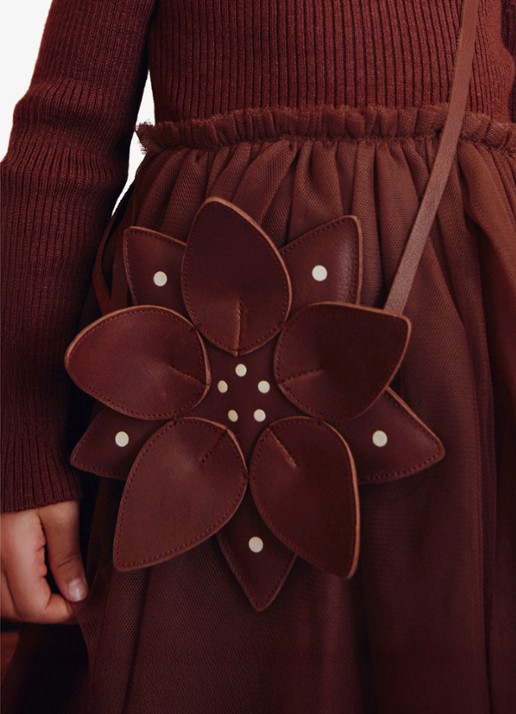 Donsje Amsterdam Wonda Winter Flower crossbodytas van leer - voorkant 2 bordeauxrood