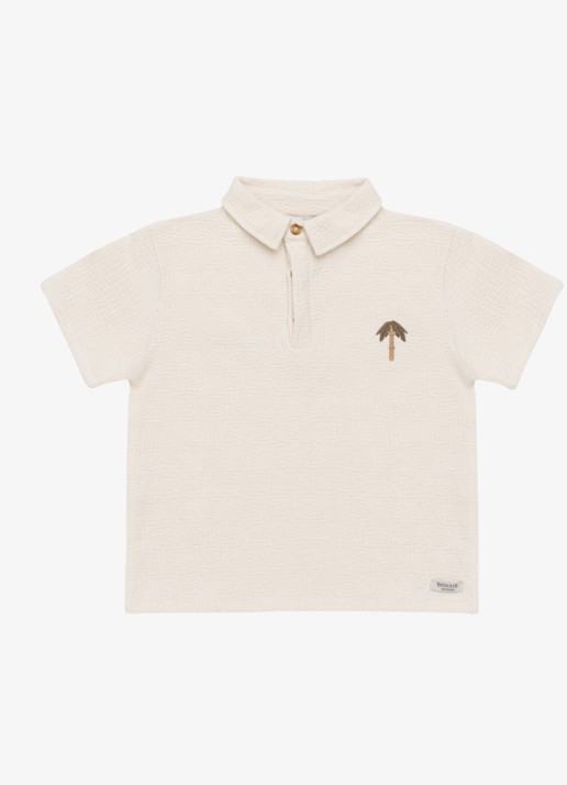 Donsje Amsterdam Wouti Palm Tree polo met structuur - voorkant 2 wit