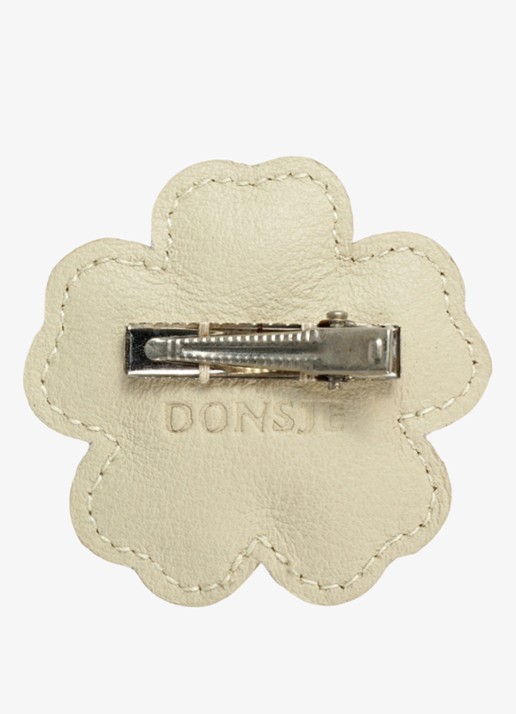 Donsje Amsterdam Zaza Fields White Buttercup haarclip van leer - achterkant ivoor