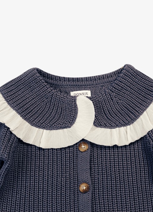 Donsje Amsterdam Zoila grofgebreid vest met ruches - detail 4 donkerblauw