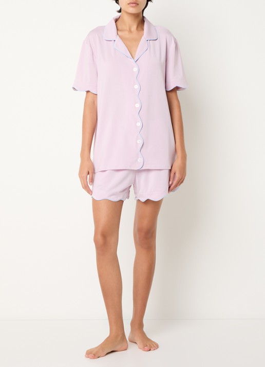 Dore & Rose Pyjamaset met contrasterende bies - voorkant 3 lichtroze