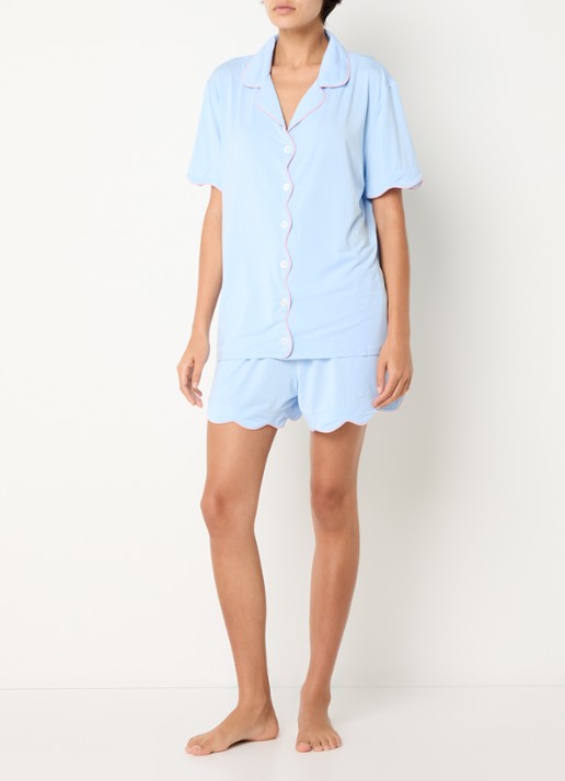 Dore & Rose Pyjamaset met contrasterende bies - voorkant 3 lichtblauw