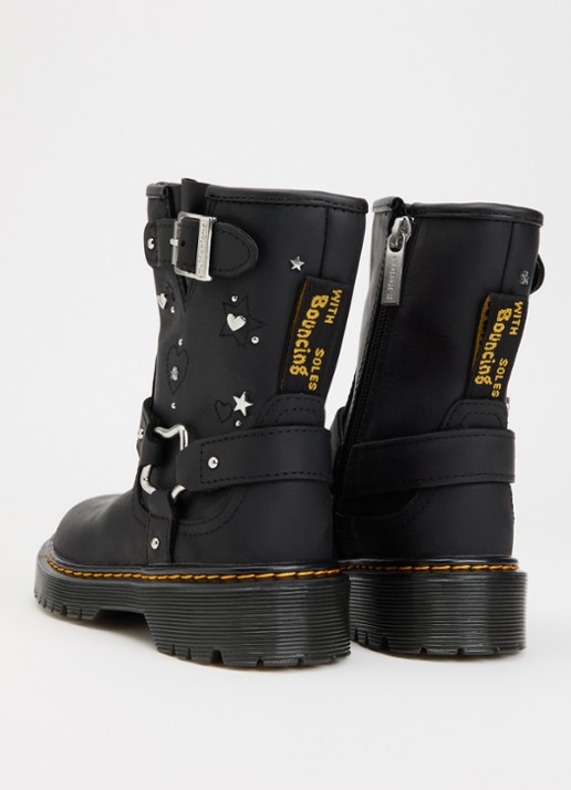 Dr. Martens Ganaya biker boot van leer met studs en doorgestikte details - achterkant 2 zwart