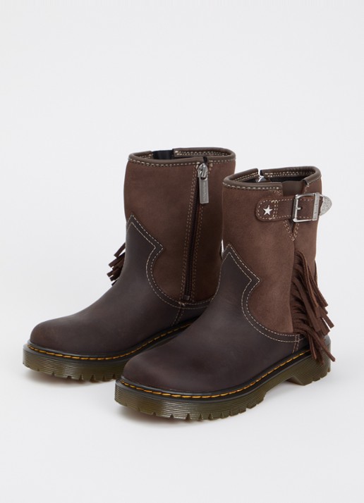 Dr. Martens Genaya laars van leer met details van suède - voorkant 3 donkerbruin