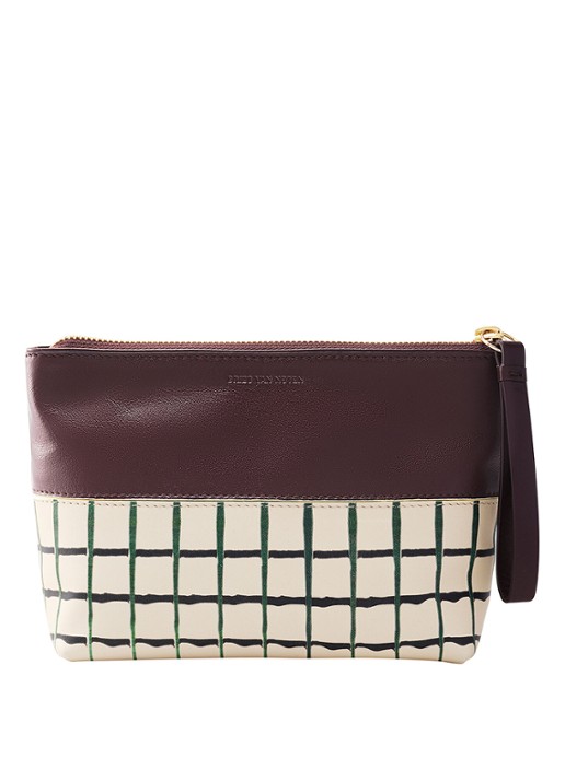 Dries Van Noten Pochette Bordeaux - make-up tas van kalfsleer