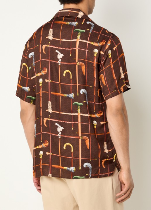 Drôle de Monsieur Cannes regular fit overhemd van satijn met print - achterkant 3 bruin