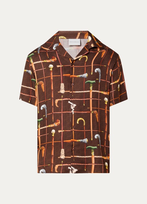 Drôle de Monsieur Cannes regular fit overhemd van satijn met print - voorkant bruin