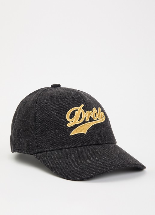 Drôle de Monsieur Drôle pet van denim met borduring  - voorkant 2 zwart