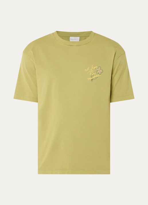 Drôle de Monsieur Equisse T-shirt logo- en backprint - voorkant khaki