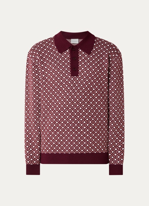 Drôle de Monsieur Fijngebreide trui in wolblend met lurex en polokraag - voorkant roodbruin