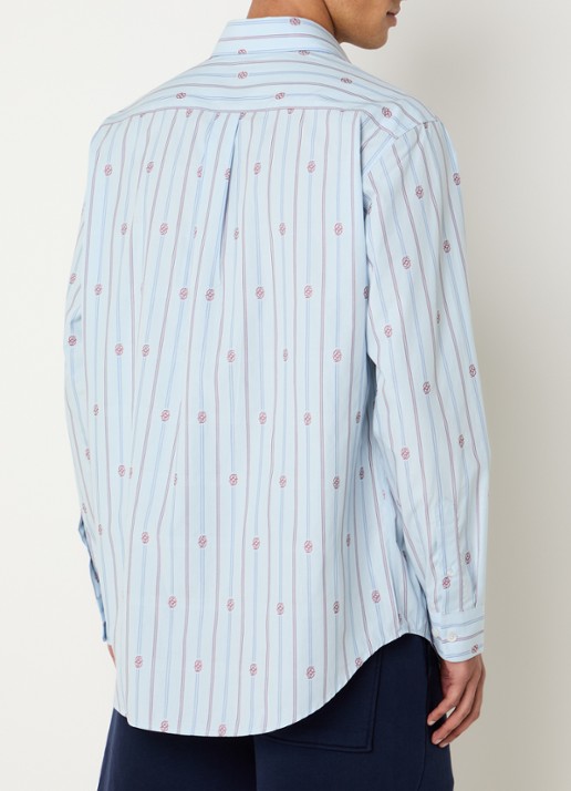 Drôle de Monsieur Monogram comfort fit overhemd met streep- en logoprint - achterkant lichtblauw
