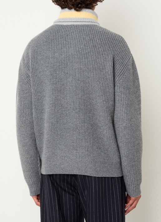 Drôle de Monsieur Ribgebreide pullover in kasjmierblend met halve rits - achterkant 3 grijs