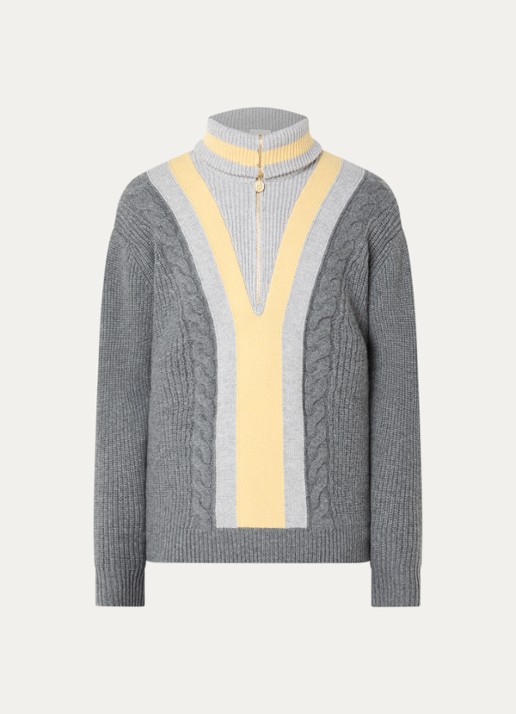Drôle de Monsieur Ribgebreide pullover in kasjmierblend met halve rits - voorkant grijs