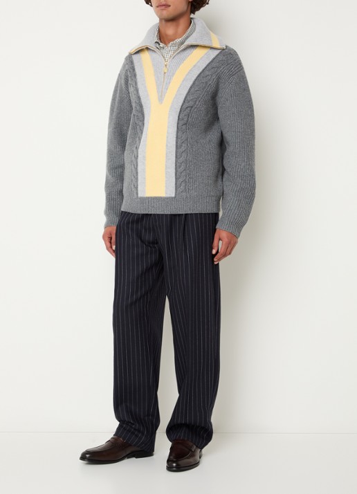 Drôle de Monsieur Ribgebreide pullover in kasjmierblend met halve rits - voorkant 2 grijs
