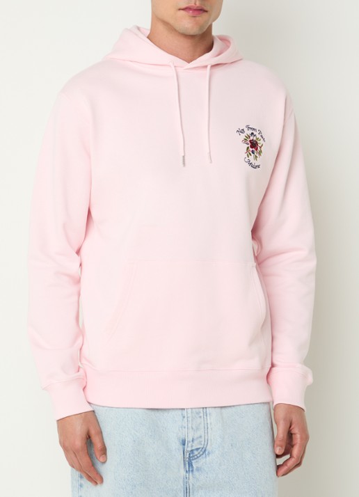 Drôle de Monsieur Slogan Rose hoodie met logoborduring - achterkant lichtroze