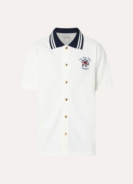 Drôle de Monsieur Slogan Rose regular fit overhemd met logoborduring - voorkant gebroken wit