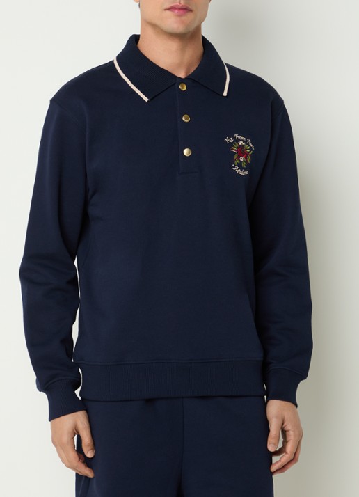 Drôle de Monsieur Slogan Rose regular fit polo met logoborduring - achterkant donkerblauw
