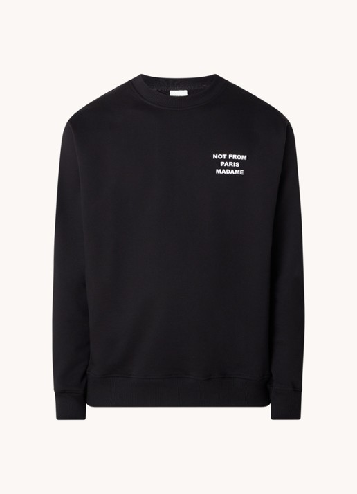 Drôle de Monsieur Slogan sweater met front- en backprint - voorkant zwart