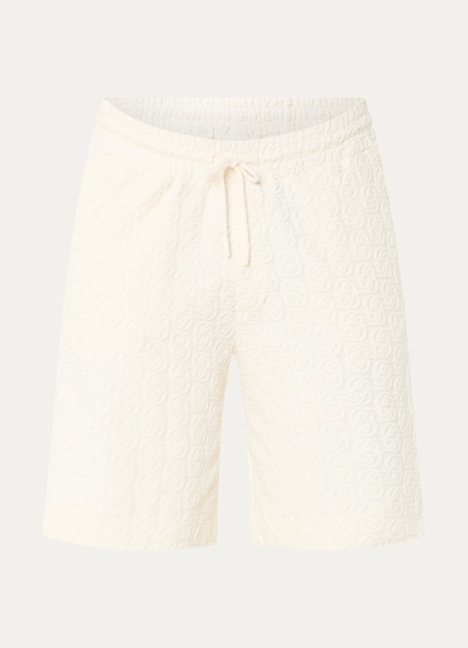 Drôle de Monsieur Straight fit korte broek met structuur en steekzakken - voorkant 3 gebroken wit