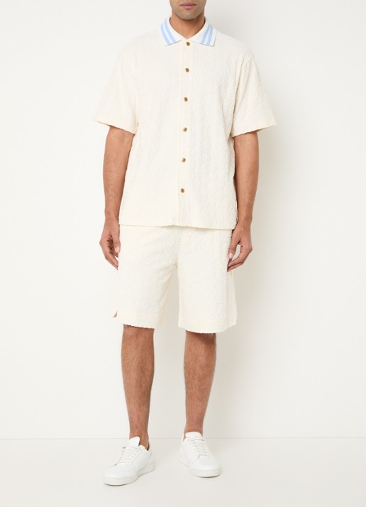 Drôle de Monsieur Straight fit korte broek met structuur en steekzakken - voorkant 4 gebroken wit